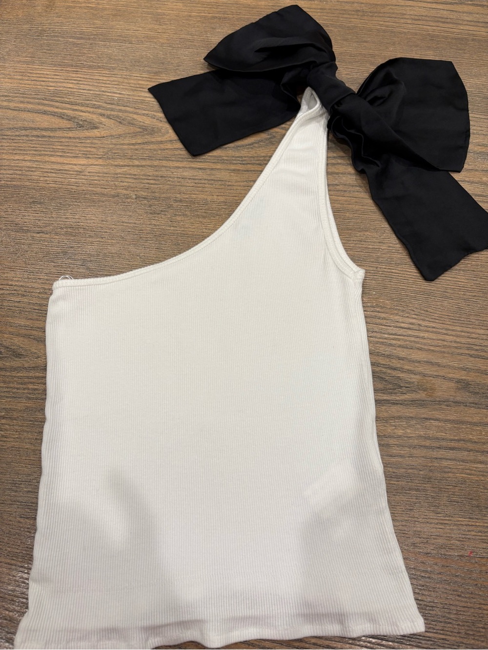 Zara One Shoulder Bow Tank Top White Ribbed Knit Statement Bow Size S